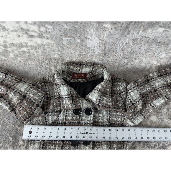 Qiuzhiyu Womens Size S Wool Blend Belted Plaid Button Coat Lined - Picture 7 of 10